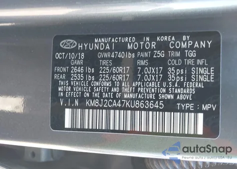 2019 Hyundai Tucson Se from USA, damaged, VIN KM8J2CA47KU863645